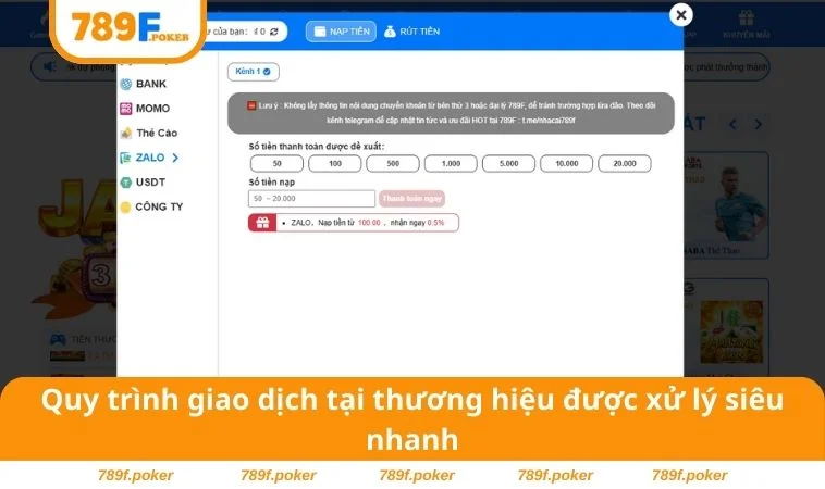 Thể Thao 789F 2 Quy trình giao dịch tại thương hiệu được xử lý siêu nhanh