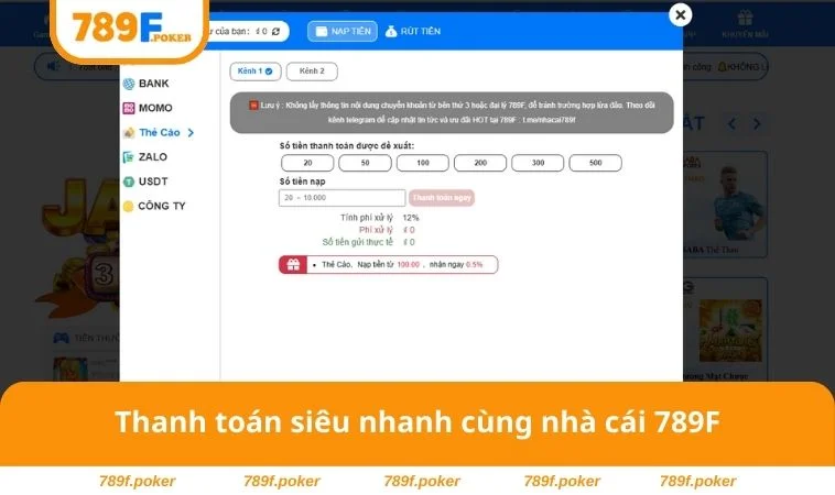 Đá Gà 789F 2 Thanh toán siêu nhanh cùng nhà cái 789F